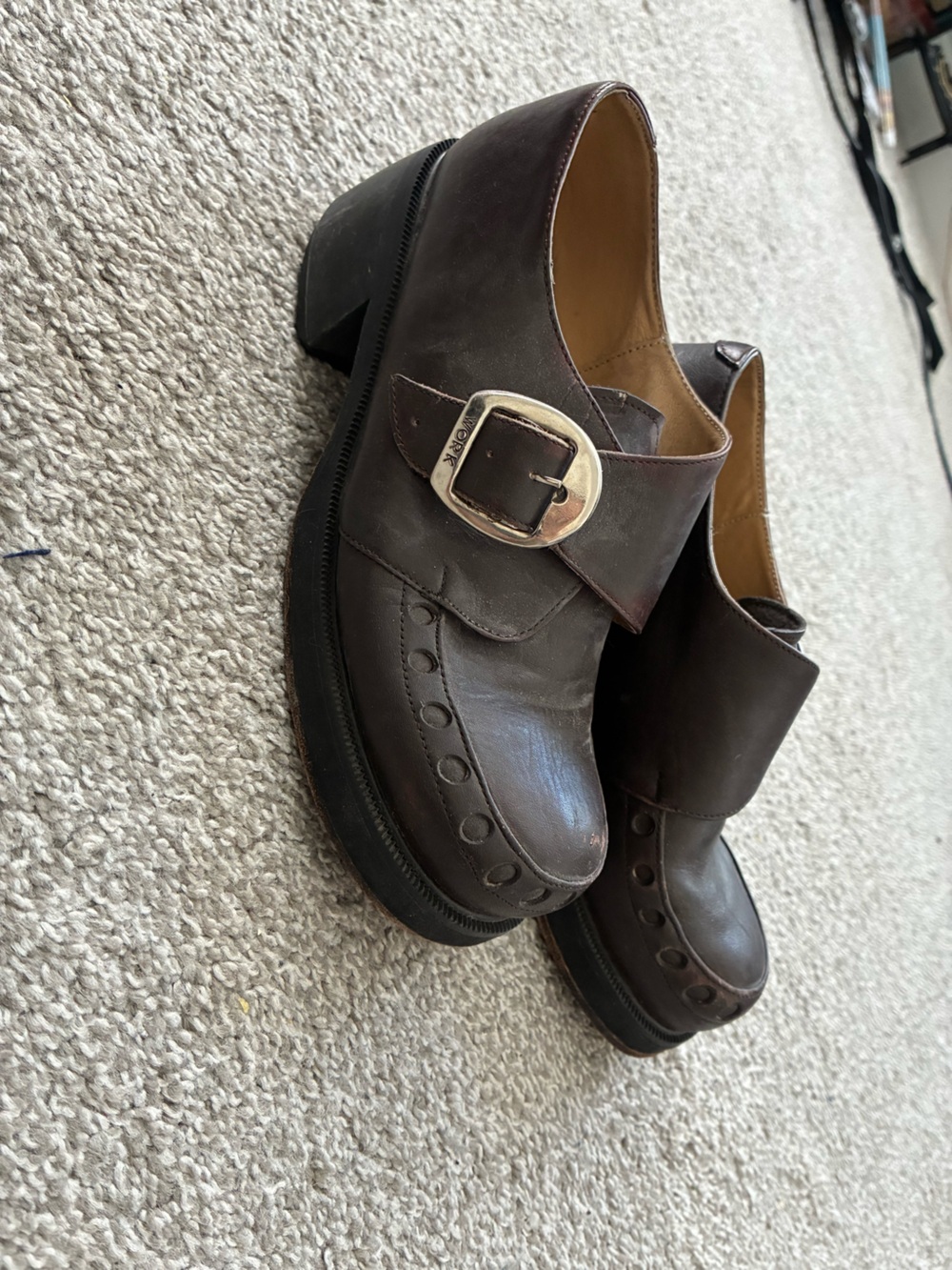 Vintage Brown Leather Buckle Clogs